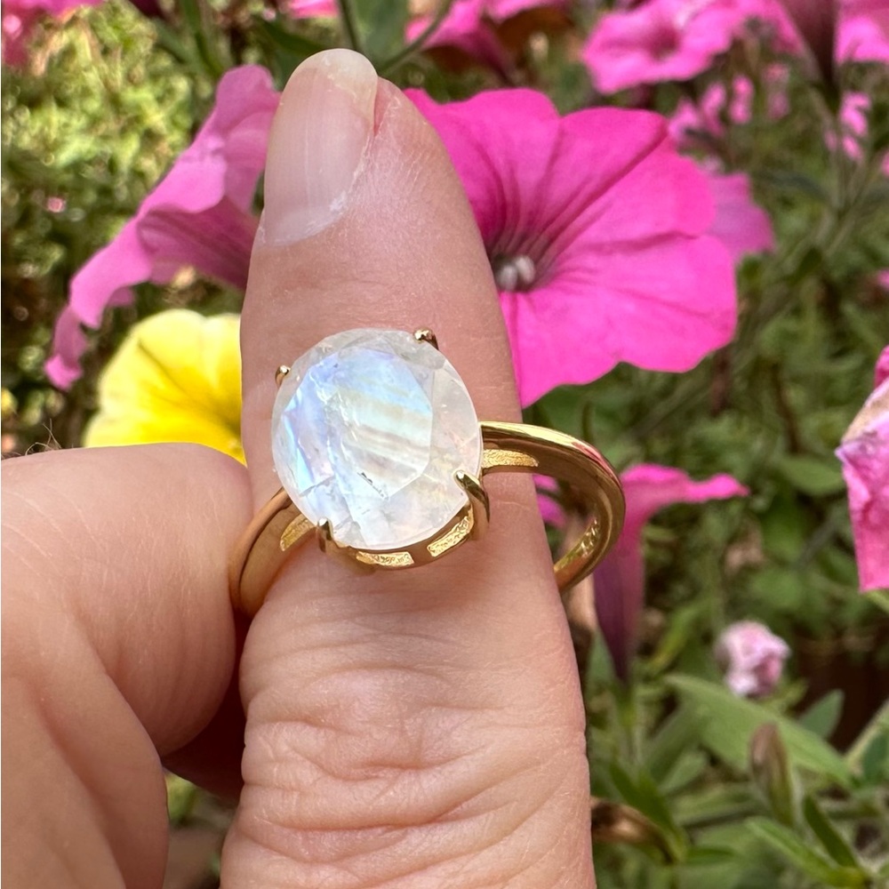 Rainbow Moonstone Ring, 18k Gold Vermeil, Sz 8, BRAND NEW